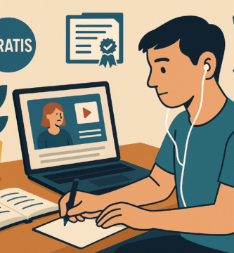 Ilustración de adulto comenzando un curso gratuito con certificado en Chile desde su computador