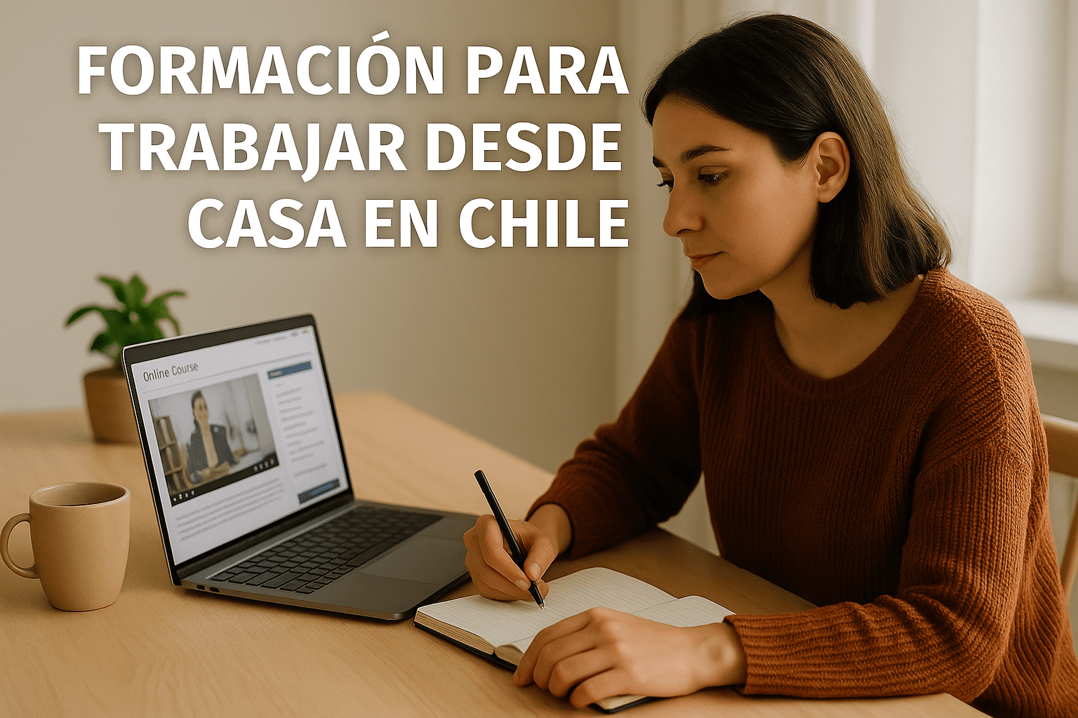 Formación para trabajar desde casa en Chile: cursos y rutas recomendadas 1 Mujer en Chile estudiando en su notebook para formarse y trabajar desde casa.