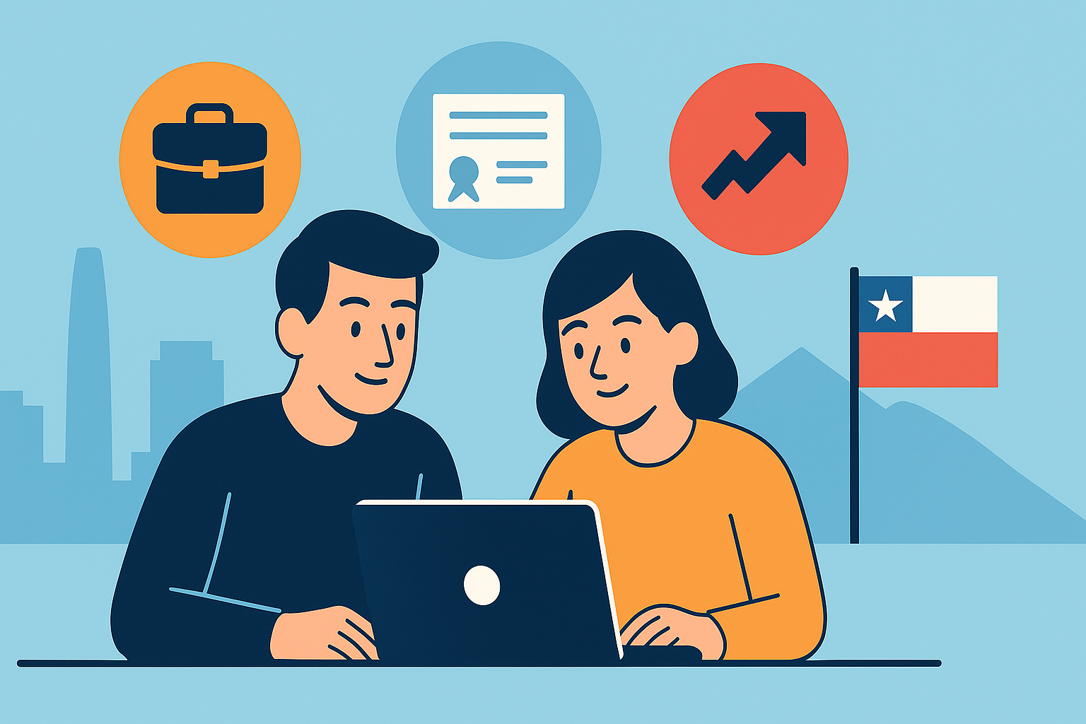 Cursos gratis en Chile con alta empleabilidad: en qué fijarse antes de elegir 1 Adulto usando un notebook para elegir cursos gratis en Chile, con íconos de trabajo y educación que representan alta empleabilidad.