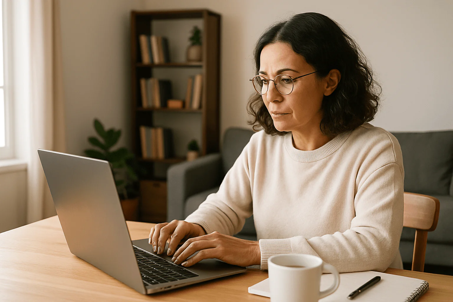 Trabajos desde casa y online en Chile: ideas reales y cómo empezar 1 Persona adulta trabajando en notebook desde casa, representando trabajos online y remotos en Chile.