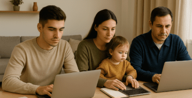Personas en Chile de distintos perfiles buscando trabajos online sin experiencia desde sus casas.