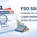 Formulario 50 F50 del SII con checklist de revisión antes de enviarlo en Chile