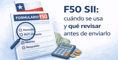 Formulario 50 F50 del SII con checklist de revisión antes de enviarlo en Chile