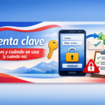 Imagen destacada “Cuenta clave” con un celular mostrando inicio de sesión, un candado y una llave, más un checklist y señales de seguridad.