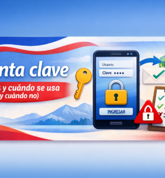 Cuenta clave: qué es y cuándo se usa (y cuándo no) 2 Imagen destacada “Cuenta clave” con un celular mostrando inicio de sesión, un candado y una llave, más un checklist y señales de seguridad.