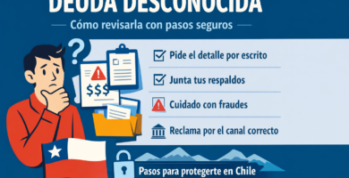 Qué hacer cuando tu deuda figura “desconocida”: pasos seguros (sin adivinar) 11 Persona revisando una deuda desconocida con checklist de pasos seguros para protegerse en Chile.