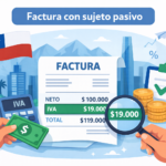 Ilustración de factura con sujeto pasivo en Chile, mostrando el IVA y el cambio de responsabilidad tributaria