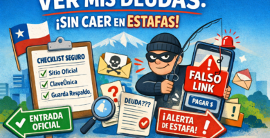 Ver mis deudas: checklist rápido para no caer en estafas ni links falsos 13 Ilustración sobre cómo ver mis deudas en Chile sin caer en estafas: checklist seguro y alerta de link falso.