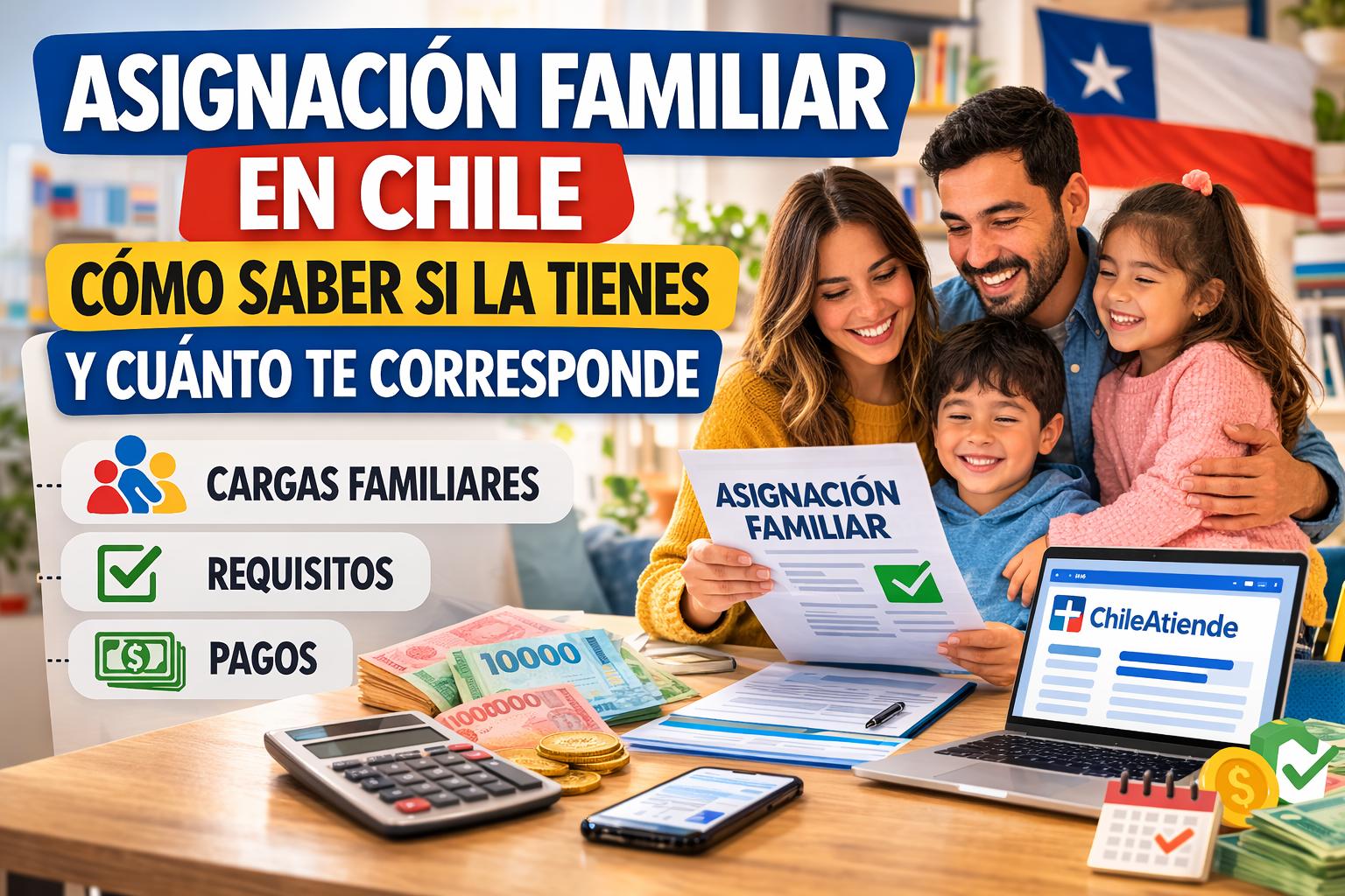 Asignación familiar: cómo saber si la tienes y cuánto te corresponde 1 Familia revisando asignación familiar en Chile con cargas familiares, pagos y consulta en ChileAtiende