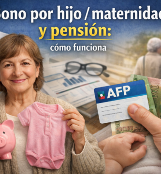 Bono por hijo / maternidad y pensión: cómo funciona 1 Mujer mayor en Chile mostrando ropa de bebé y ahorro previsional por Bono por Hijo