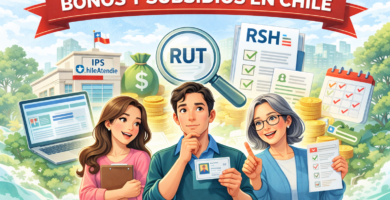 Personas revisando bonos y subsidios en Chile con RUT, IPS, ChileAtiende y Registro Social de Hogares