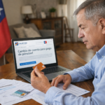 Adulto mayor revisando el cambio de cuenta para pago de pensión en Chile desde su computador