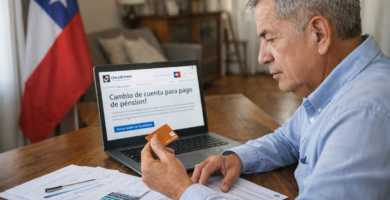 Cambio de cuenta para pago de pensión: cómo hacerlo sin bloquear el pago 6 Adulto mayor revisando el cambio de cuenta para pago de pensión en Chile desde su computador