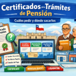 Ilustración sobre certificados para trámites de pensión en ChileAtiende e IPS, con documentos, liquidación y opciones de atención.