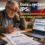 Adulto mayor revisando un reclamo IPS desde su celular y computador en Chile