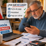Adulto mayor revisando en su celular por qué no llegó el pago de su pensión en Chile