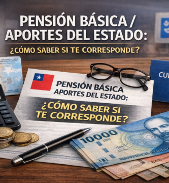 Pensión básica / aportes del Estado: cómo saber si te corresponde 2 Imagen destacada sobre pensión básica y aportes del Estado en Chile, con cédula chilena, CuentaRUT, calculadora, dinero y documentos de consulta.