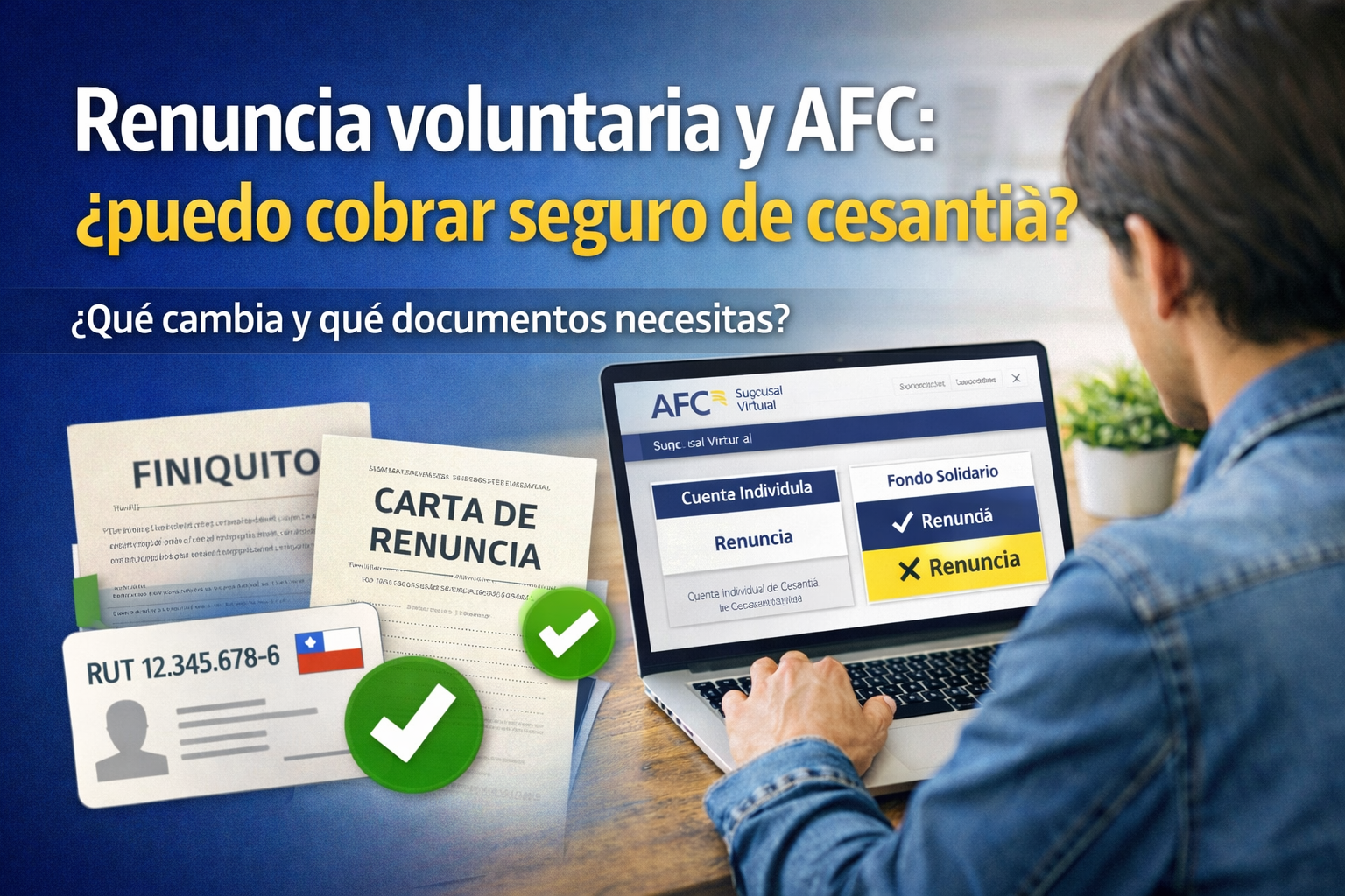 Renuncia voluntaria y AFC: persona revisando si puede cobrar seguro de cesantía