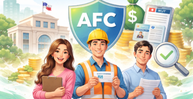 Trabajadores revisando afiliación y cobertura del seguro de cesantía AFC en Chile