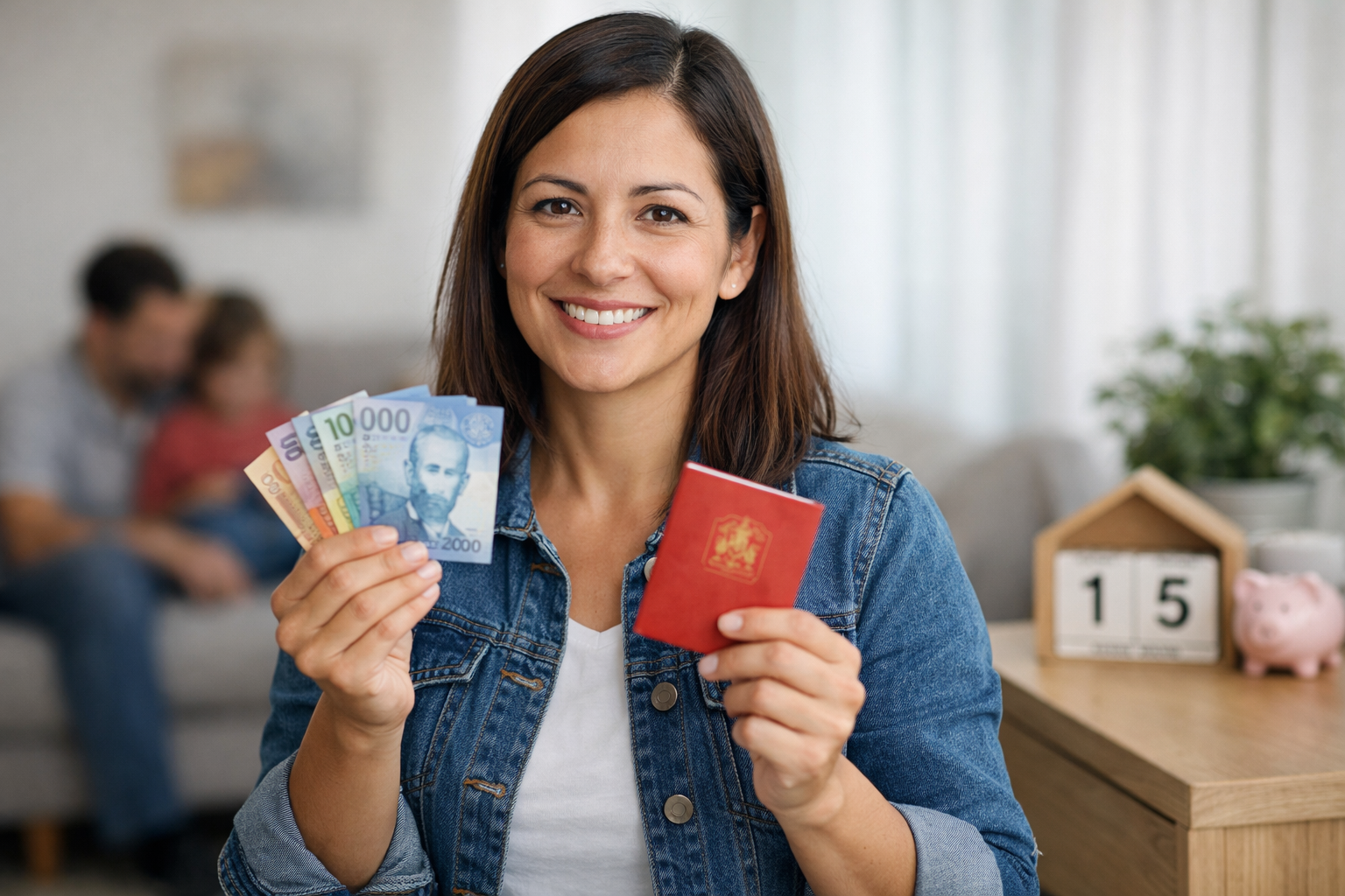Asignación familiar vs. Aporte Familiar Permanente (Bono Marzo): diferencias 1 Comparación entre asignación familiar y Bono Marzo en Chile con dinero chileno y etiquetas visibles