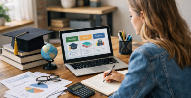 Estudiante revisando opciones de becas y financiamiento para educación superior en Chile desde su computador