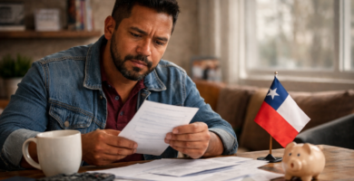 Hombre revisando documentos en una mesa en Chile para entender qué pasa con las cargas familiares y la asignación al quedar cesante