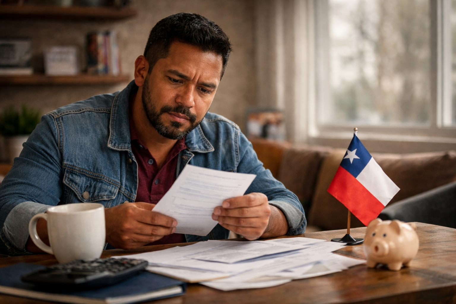 Cargas familiares si estás cesante: qué pasa con el beneficio 1 Hombre revisando documentos en una mesa en Chile para entender qué pasa con las cargas familiares y la asignación al quedar cesante