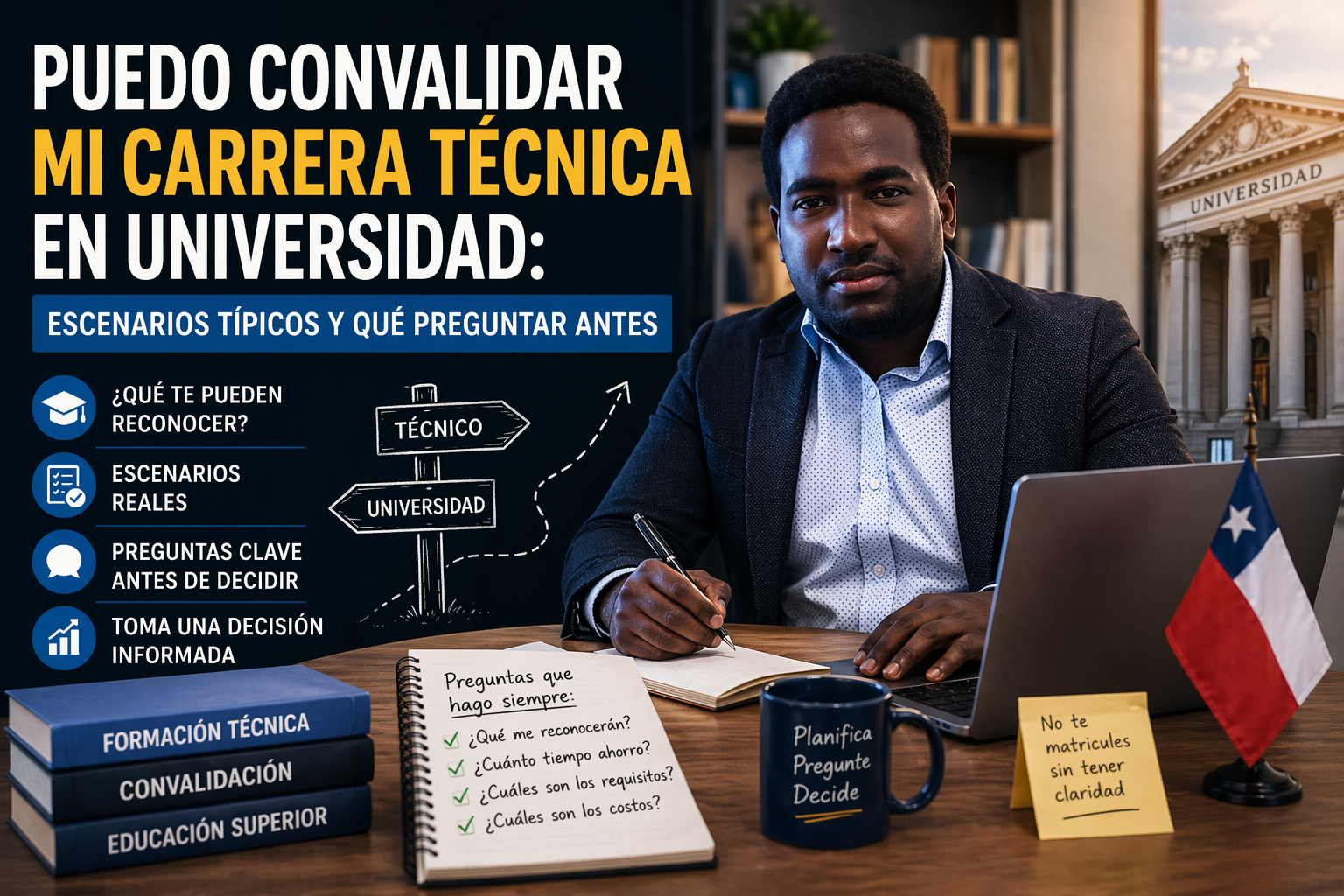 Puedo convalidar mi carrera técnica en universidad: escenarios típicos y qué preguntar antes 1 Stevenson Jacques en escritorio con laptop y apuntes, evaluando si conviene convalidar una carrera técnica en universidad
