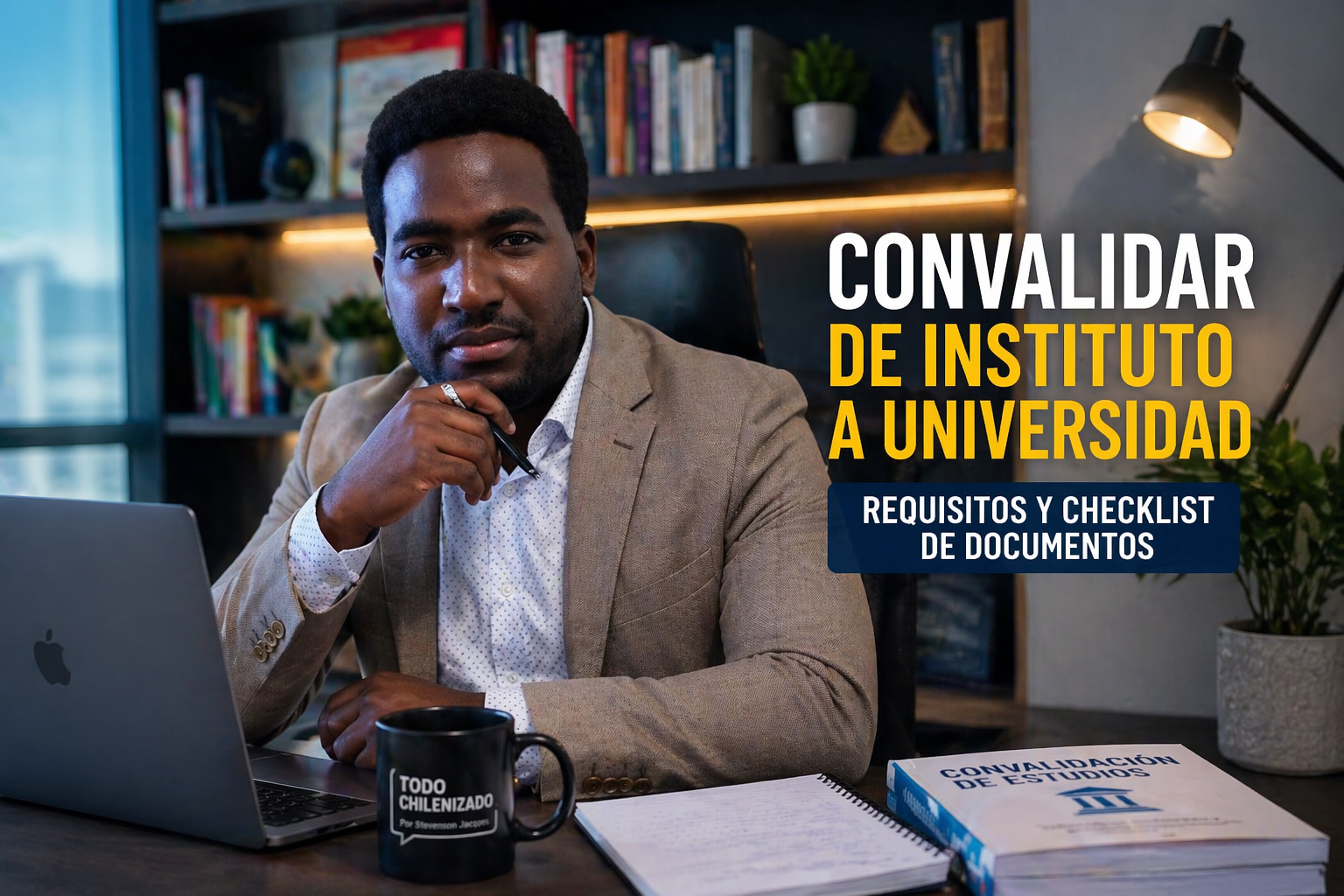 Requisitos para convalidar de instituto a universidad: checklist de documentos 1 Stevenson Jacques en oficina moderna, portada sobre convalidar de instituto a universidad en Chile