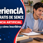 Hombre estudiando con un computador y tomando notas junto al texto «ExperiencIA: curso gratis de SENCE».